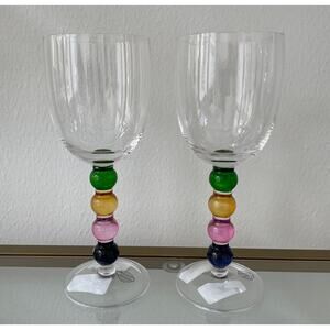 Set of 2 Colorful Cocktail Glasses with Stacked Ball Stem New